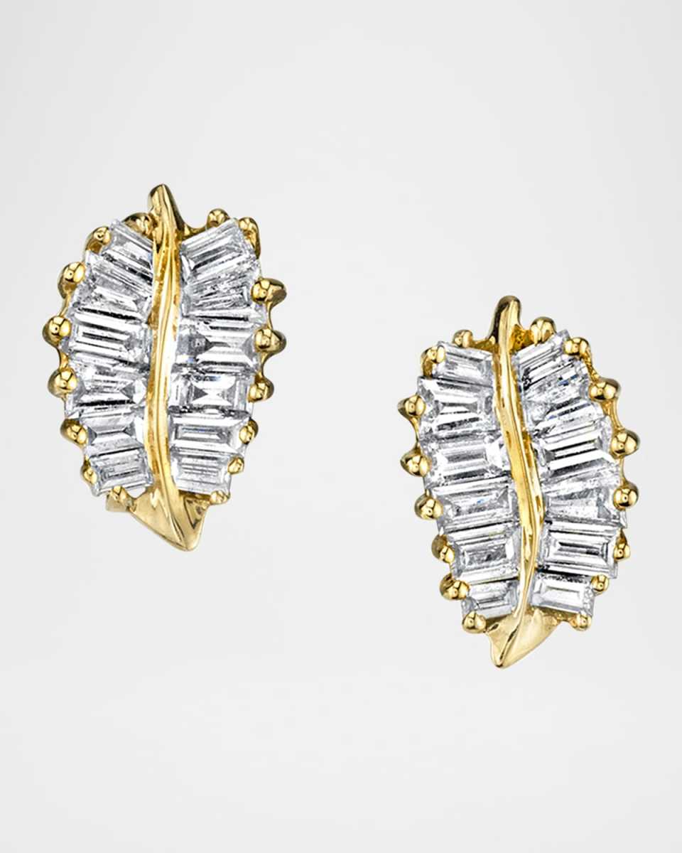 18K Yellow Gold Small Diamond Palm Leaf Stud Earrings